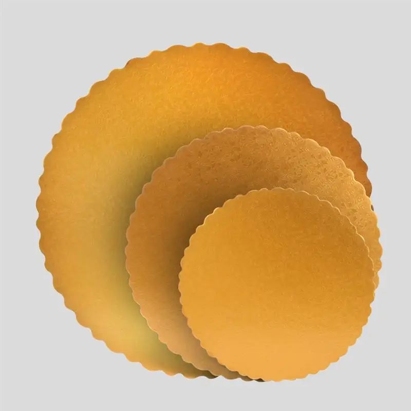 3pcs 12 inches Golden Cake Boards Corrugated Embossed Disposable Cake Circles Serving Base Cake Tray for Decorating Transforming