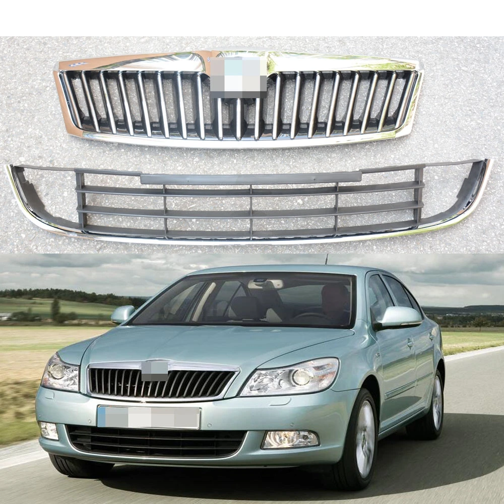 

2PC Front Bumper Chrome Mesh Hood Grilles Grills Grid Kit Upper + Lower for Skoda Octavia 2009-2012