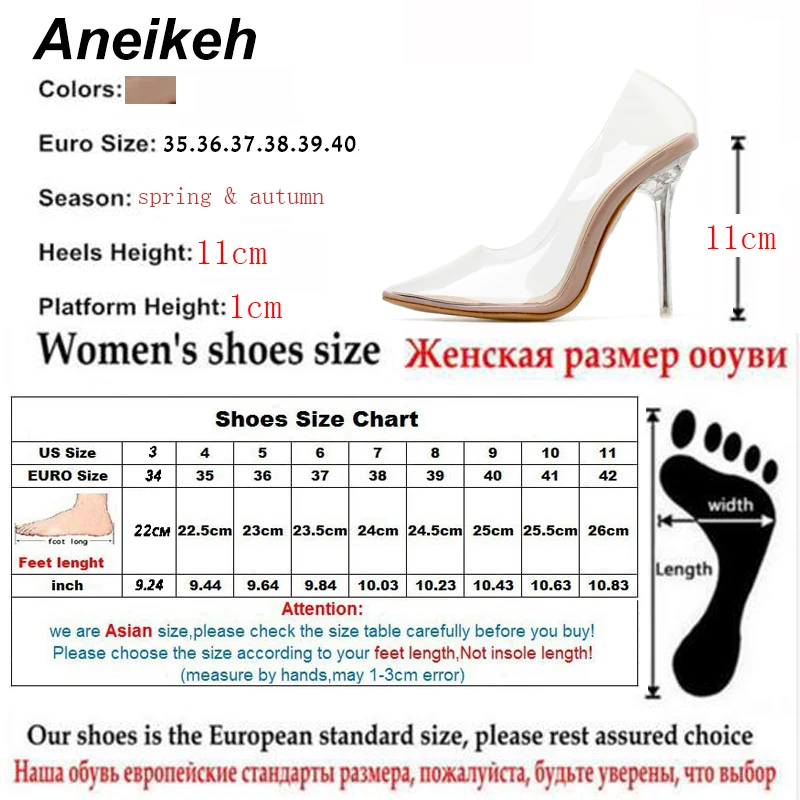 Aneikeh Spring Summer Clear Plastic Transparent PVC Pump Club Party Shoes Fashion Sexy Party Fine Heel Female High Heels Shoes