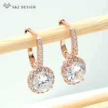 S & z 585 rosa ouro micro incrustação de cera redonda zircônia cúbica balançar brincos para coréia feminino festa de casamento luxo jóias presente