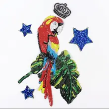 Высокая-конец пользовательские блестки Швейные попугай мотивы большой накладной kleding аксессуары наклейки для одежды свитер-пальто пуховая куртка
