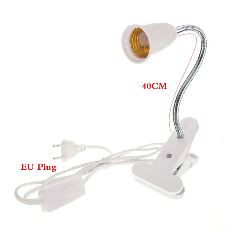 

360 Degrees Flexible Lamp Holder Clip E27 Base with On off Switch EU Plug use as Simple Desk Lamp for led grow light e27 lamp
