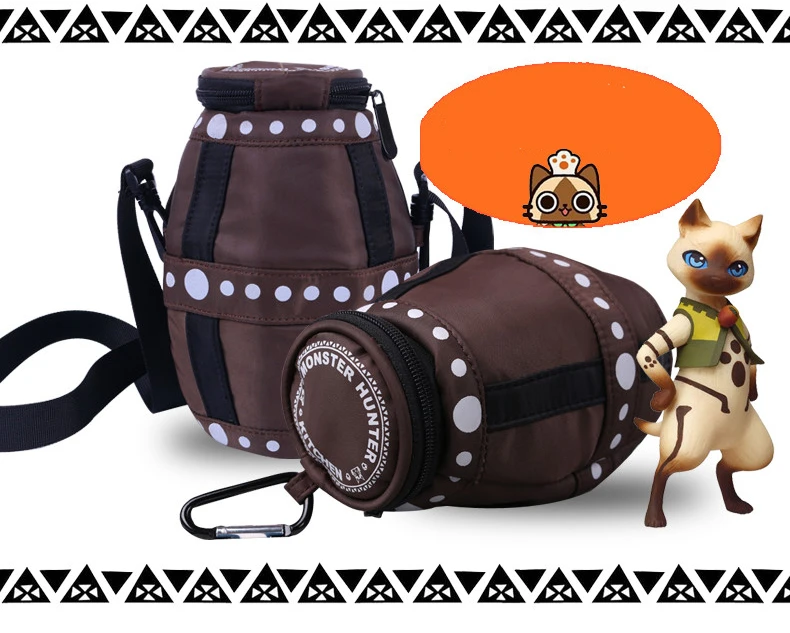 Cosplay&Ware [6]Anime Game Monster Hunter Cosplay Ailu Cat Explosion Barrel Backpack Teenager Student Nylon Zipper Drum Knapsack -Cosplay&Ware anime Shop