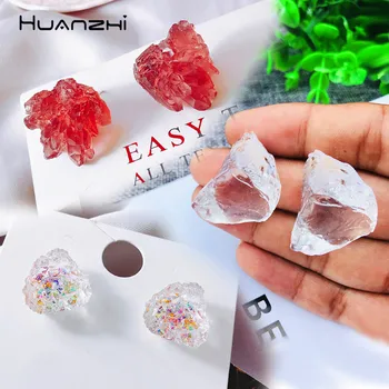 

HUANZHI 2019 Summer Transparent Irregular Stereoscopic Geometric Ice Cube Crystal Stud Earrings For Women Girls Travel Jewelry