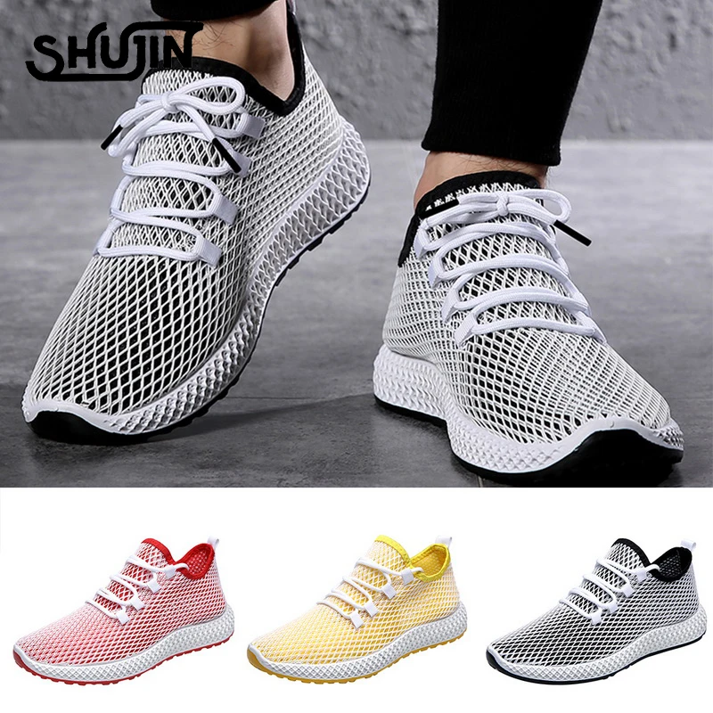 

SHUJIN Men Breathable Sports Shoes Male Vulcanize Mesh Slip- Flat-Soled Walking Running Sneakers Casual Lace-up Shoes 39-44