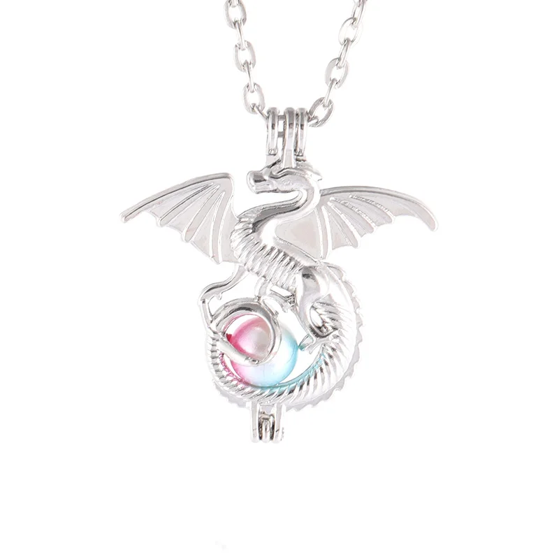 

2019 Pearl Cage Aromatherapy Essential Oil Diffuser Necklace Silver Plated Dark Anime Game Punk Dragon Necklace Christmas Gift