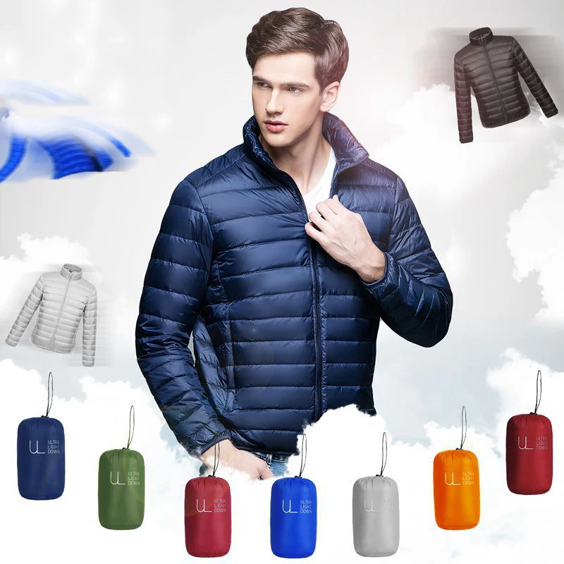 Зимняя Модная брендовая Ультралегкая мужская куртка-пуховик со стоячим воротником, уличная куртка с перьями, Теплая мужская одежда