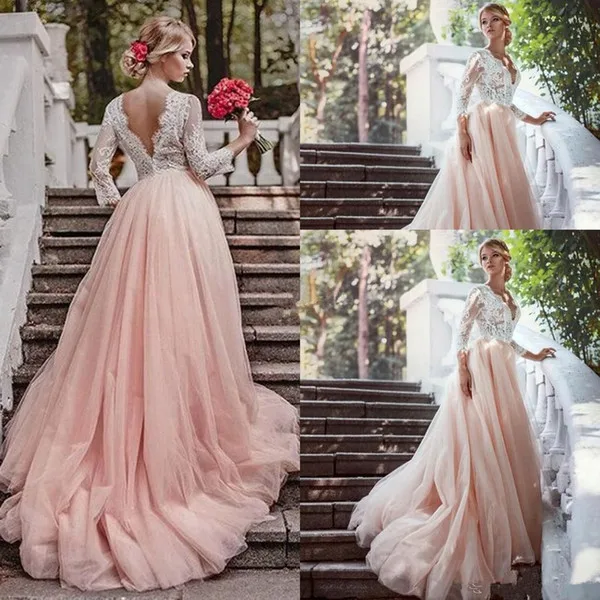 2017 Champagne Lace New Arrival A-Line Champagne V-Neck Wedding Dresses Applique Sleeveless Chapel Train Bridal Gowns