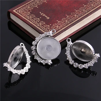

5pcs 25mm Inner Size Rotation Drill Double White K Color Cameo Cabochon Base Setting Blank Charms New Fashion Pendant SZ-2