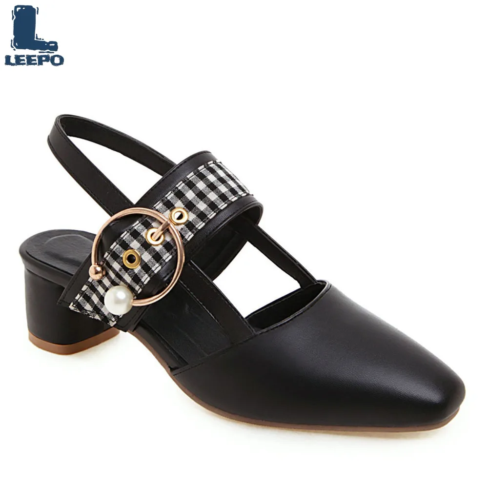 

Shoes Woman with Heels Pumps Ladies Spring Summer Slingbacks Square Heels Women Handmade Black Large Size Female Pumps