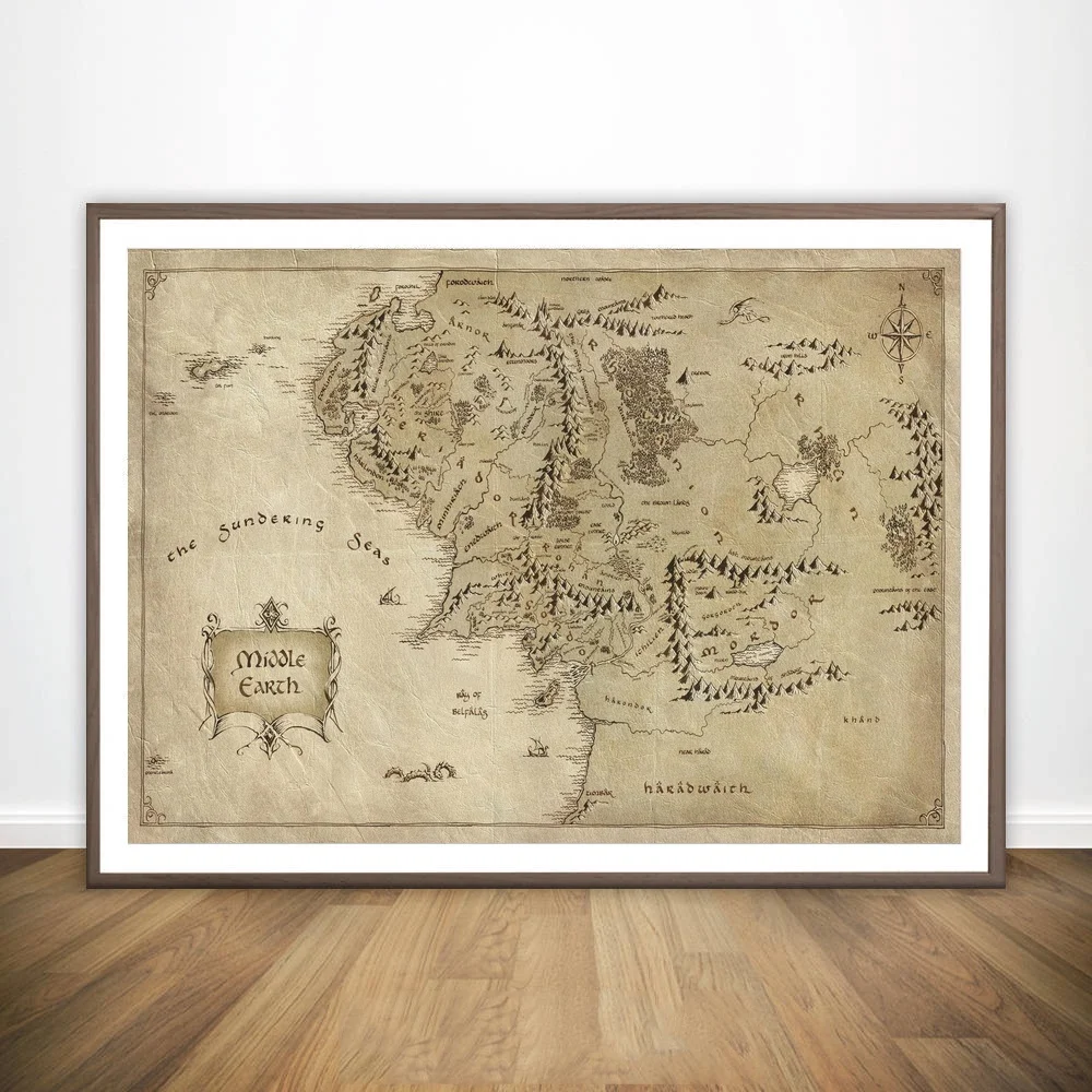 

Map of Middle Earth from Lord of the Rings Movie Wall Art Paint Wall Decor Canvas Print Canvas Art Poster Oil Paintings No Frame