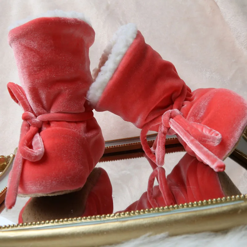 Dollbling/Обувь для малышей; оранжевые и красные ботинки с перекрестными ремешками; хлопковая мягкая подошва; удобная теплая обувь для маленьких девочек - Цвет: Red