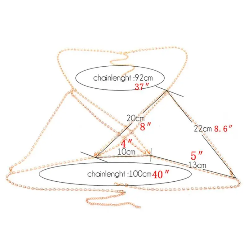 KLV новые женские полностью Стразы, ожерелье, бюстгальтер, грудь, цепь для тела, крест-накрест, бикини, ювелирное изделие из металлического сплава - Цвет: Gold