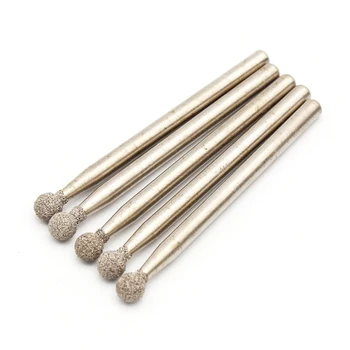

5pcs 3mm Shank Spherical Brazed Diamond Grinding Head Electric Grinder Accessories Agate Jade Peeling Metal Hole Grinding Tool