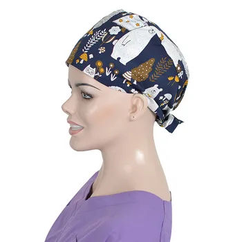 

White Bear Unisex Surgical Cap Nurse Scrub Hats Medical Accessories Adjustable Dental Clinic Cotton Veterinary Work Hat Vet Caps