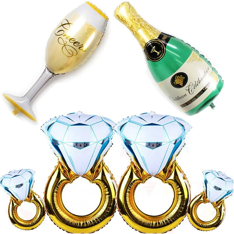 Шт. 6 шт., набор шаров шт.-4 шт., шарики с бриллиантами + бутылка шампанского и бокал, для свадьбы, юбилея, помолвки