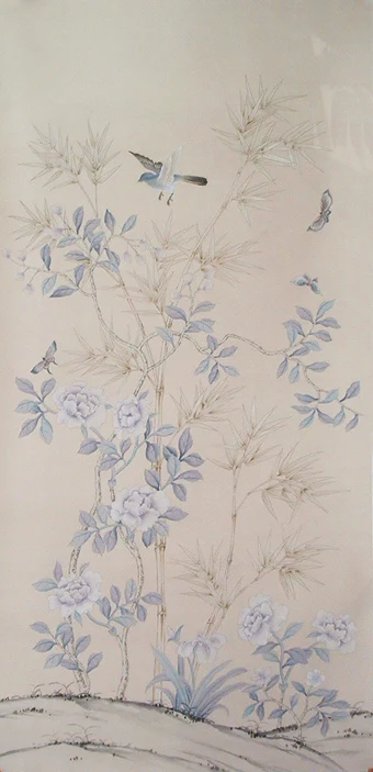 

Classic elegant Hand-painted silk wallpaper Customized painting flowers with birds and bamboo many patterns/background optional