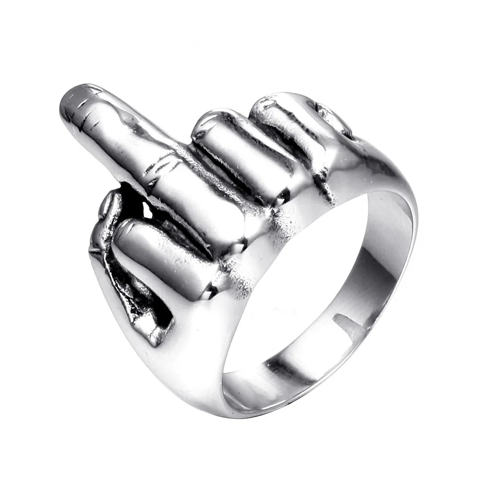 

316L Stainless Steel Middle Finger Punk Rock Hip Hop Man Men Rings Titanium Unique Creativity for Male Boy Fashion Jewelry Gift