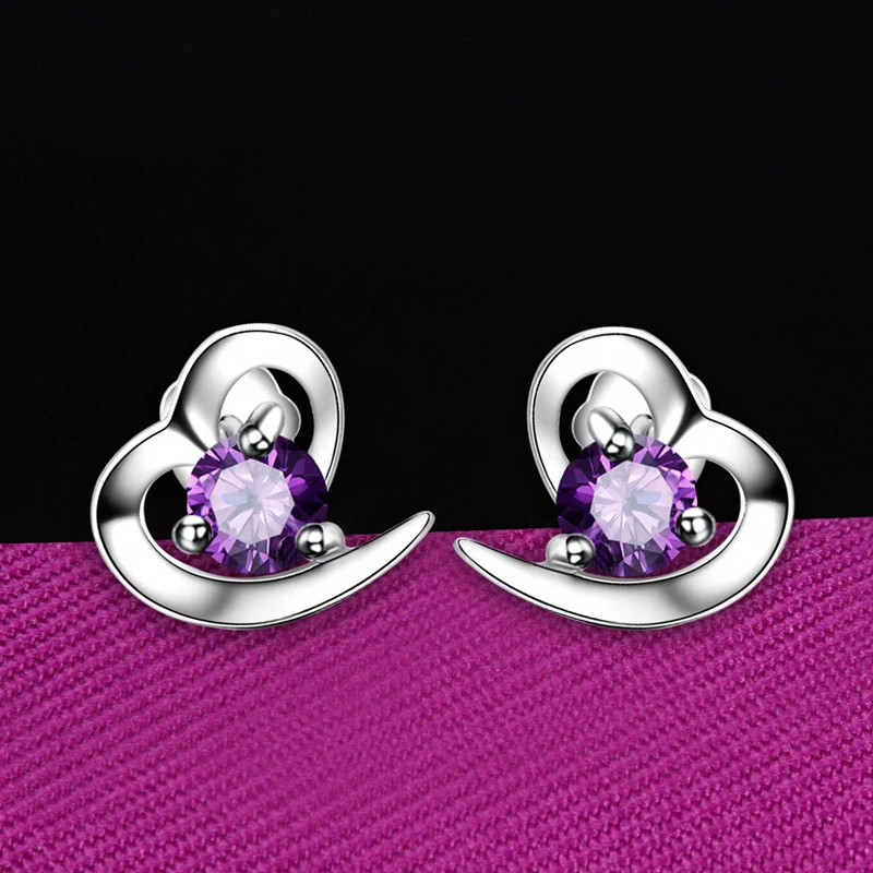 Женские серьги гвоздики из серебра 925 пробы с натуральным аметистом|stud earrings|earrings
