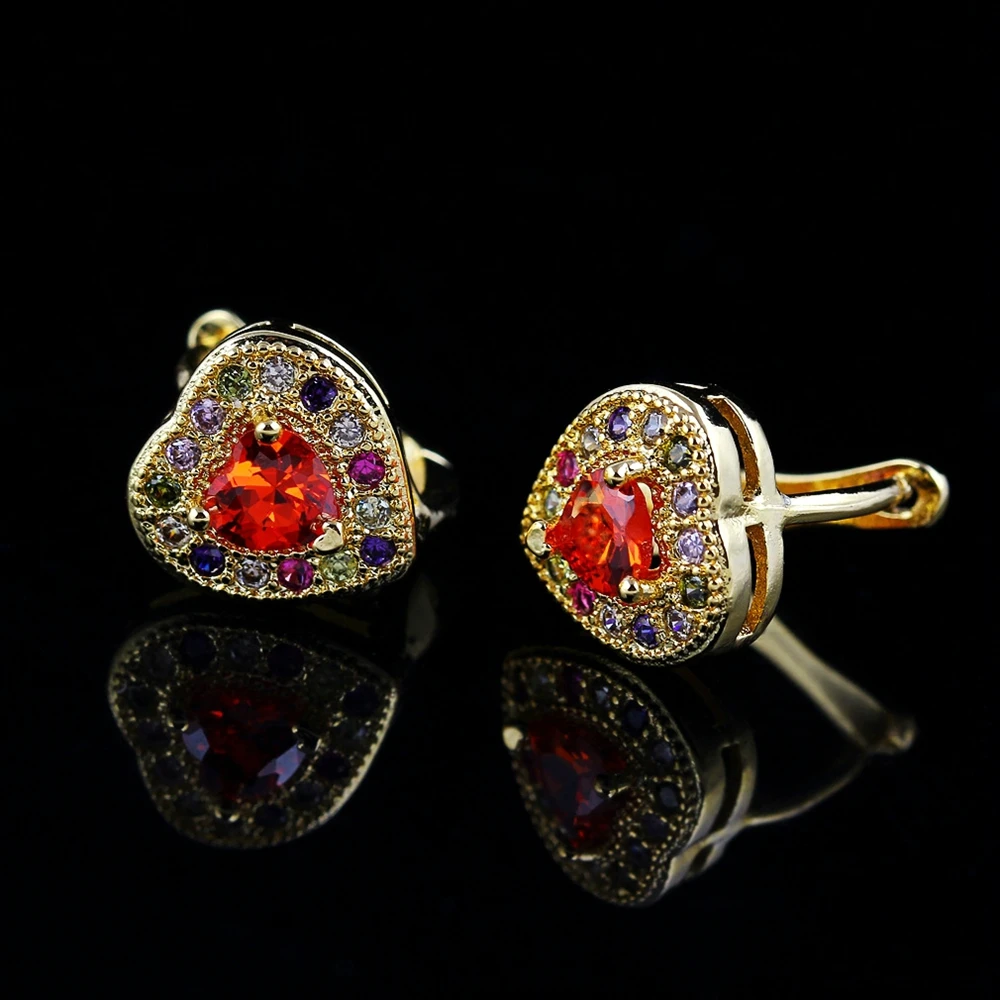 

Multicolor Heart Earrings Yellow Gold Filled Beautiful Girls Women Earrings Gift