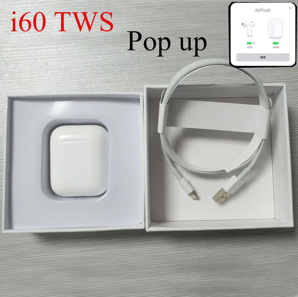 

Pop up 1:1 i60 TWS Replica Separate Wireless Earphone QI Wireless Charging Bluetooth Earphones Bass Earbuds PK W1 chip i20 i30