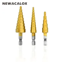 NEWACALOX Hex Head High Speed Steel Wood Metal Drilling Titanium Step Drill Bits 3-12mm 4-12mm 4-20mm HSS Power Tools 3pcs/set