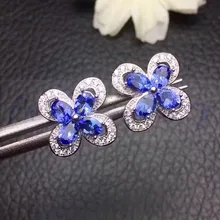 Серьги-капли из танзанита,, Стерлинговое Серебро 925 пробы, натуральный Танзанит, 0.25ct* 8 шт., gemsonte, цветочный стиль# YB18091202