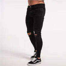 Для мужчин s рваные узкие джинсы облегающие джинсы для мужчин стрейч джинсовые брюки черные дизайнерские 32 талия 30 длина