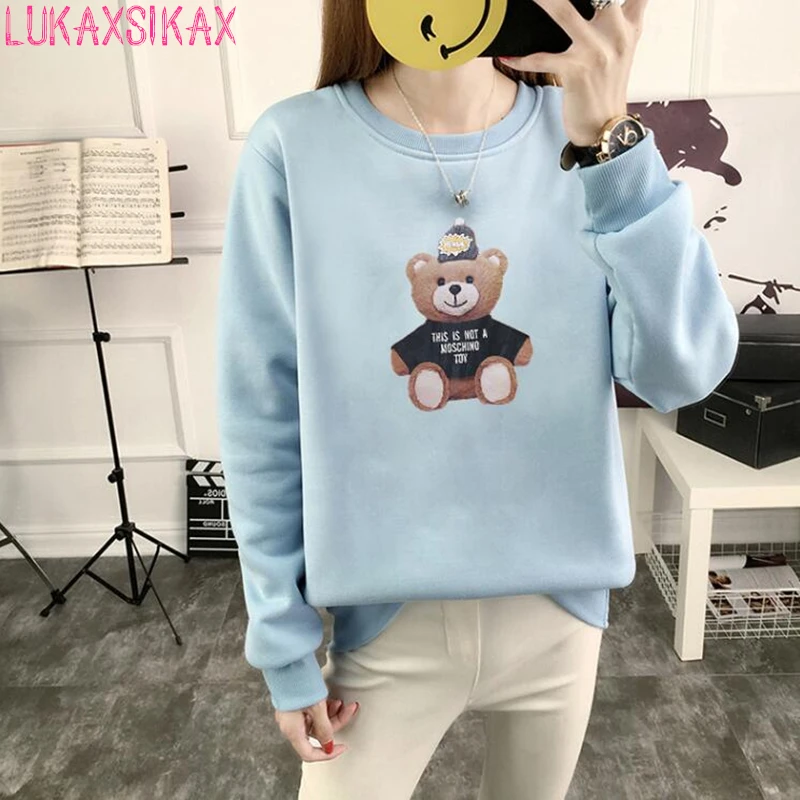 

2019 New Autumn Winter Women Sweatshirt Korean Style Cute Bear Print Student Sweatshirt Warm Velour Tracksuit Pullover Women