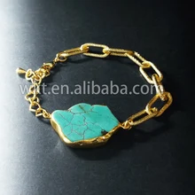 WT-B187 экскюзив! Натуральный звено цепи браслет из говлита Мода 24k золото отделка латунь камень браслет