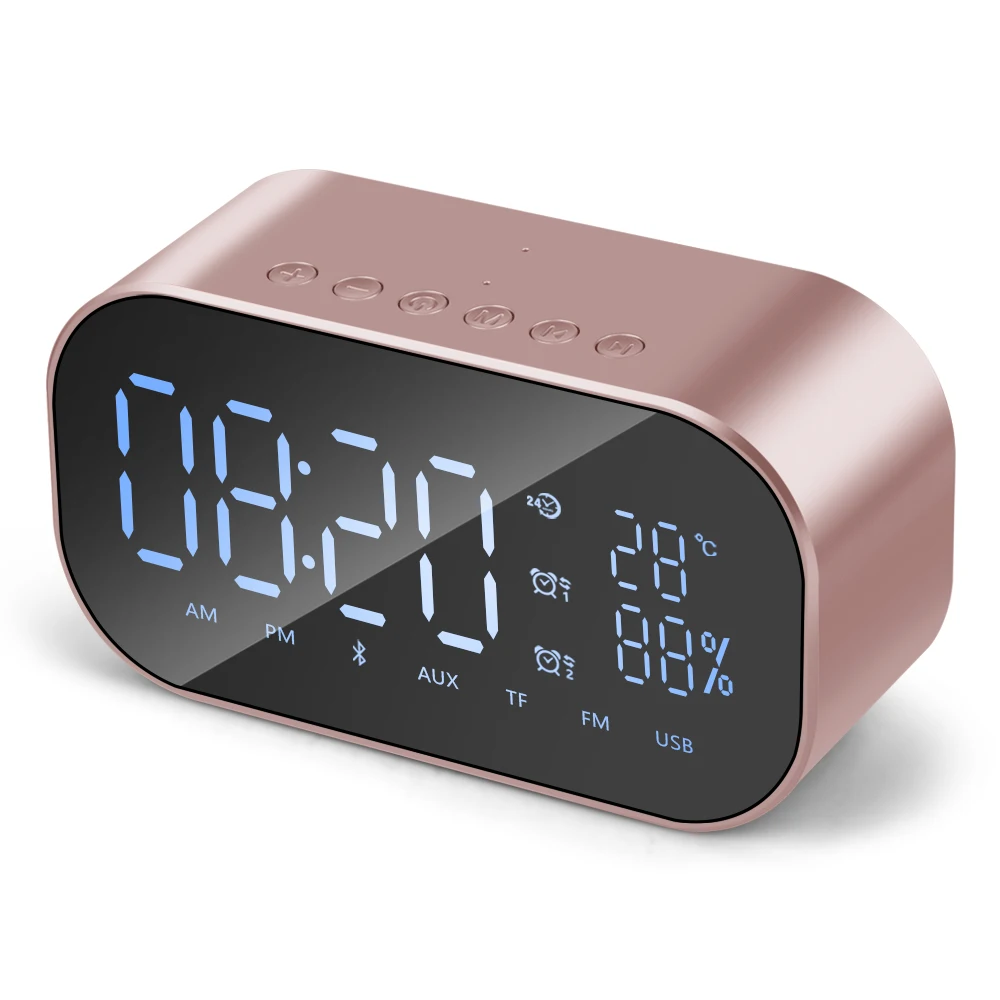 Беспроводной смарт-FV-S2 Часы Bluetooth Динамик Зеркало TF карта динамик Портативное аудио оборудование температурный дисплей USB FM светодиодный - Цвет: Розовый
