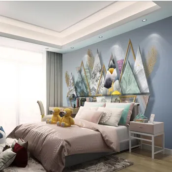 

Nordic modern minimalist three-dimensional geometric light luxury feather TV background wall painting