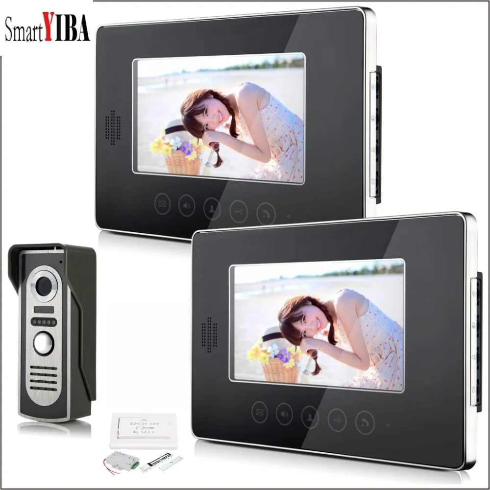 

SmartYIBA 7 inch Color Video Doorbell Intercom Door Phone System Kit 700TVL Night Vision Waterproof Camera Black Monitor Screen