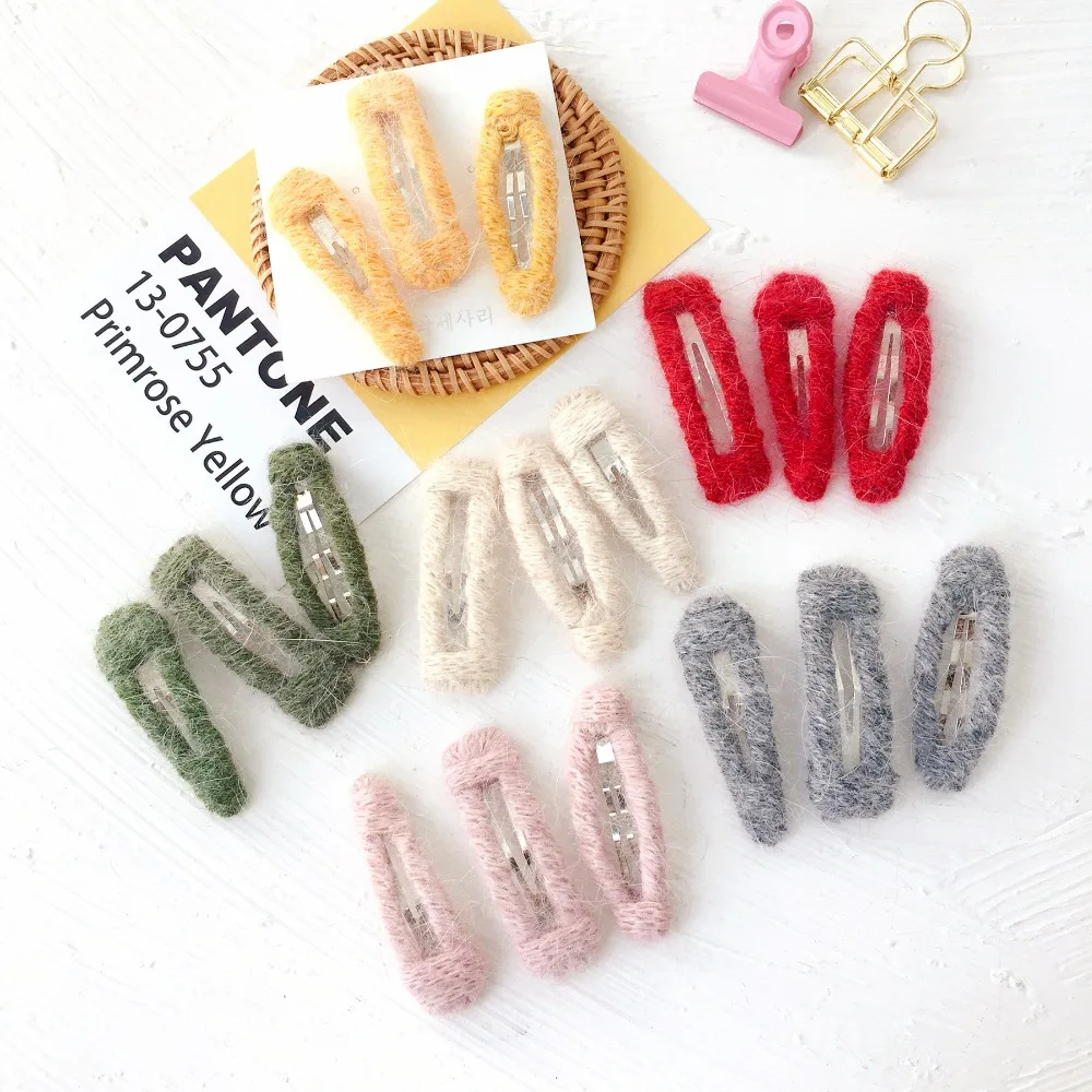 

Color Strip Wool Handmade Side BB Clip Girls Hair Accessories Rim Hair Clips For Women Hairpin Hair Bows Hairgrips