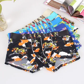 

4pcs/lot WJ Breath Mesh Underwear Men Boxer Short Printed Sexy U Bulge Enhancer Low Waist Gay Male Underpants Mens Cuecas Shorts