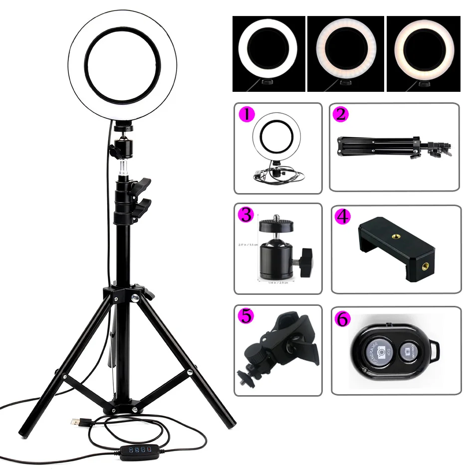 

LED Ring Light Dimmable three-color Annular Make-up Lamp&Tripod Studio LED Ring Photography Lighting For Photo/YouTube