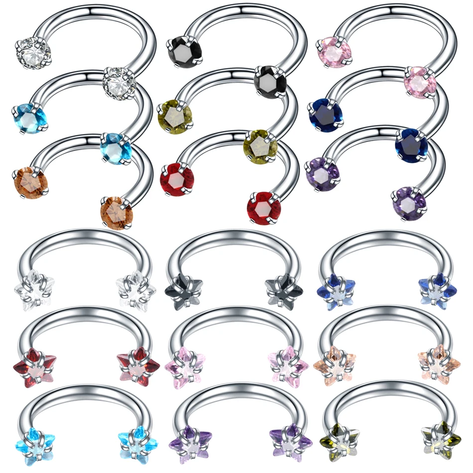 

1PC 316L Surgical Steel Nose Ring Piercing Nariz Internal Threaded Star & Round Gem Piercing Tragus Cartilage Earrings Jewelry
