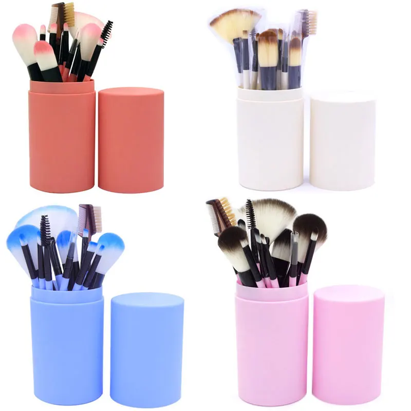 

New Arrival 12pcs Makeup Brushes Professional Foundation Powder Eyeshadow Cosmetics brush Set with Cylinder Brush Kit
