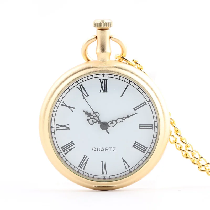 Карманные часы Винтаж золото цвет гладкой кварцевые карманные часы цепочки и ожерелья часы с цепочки и ожерелья