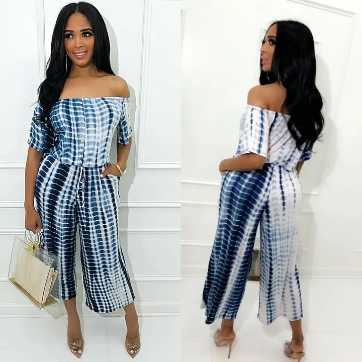 

2019 new v-neck tie-dye print suit for ladies