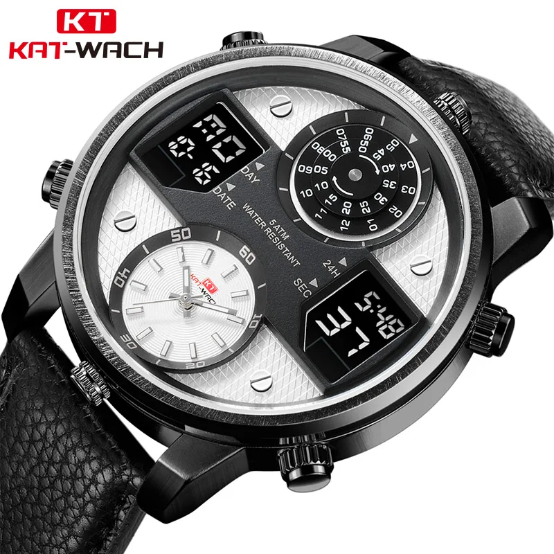 Negócio dos Homens Pulseira de Borracha de Silicone Relógio de Pulso Kat wach Relógios Chronograph Analógico Quartz Watch Data Mãos Luminosas à Prova d’ Água