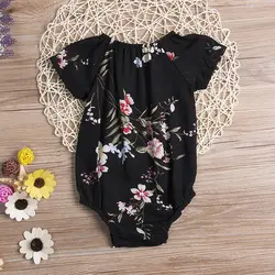 Лето новорожденного для маленьких девочек цветочные черный комбинезон наряд женский пляжный костюм 0-24 м