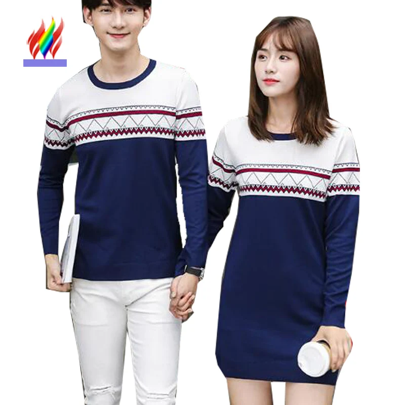 

Autumn Winter Basic Wear Pullovers Sweaters For Lovers Female Male Couples Clothes Slim Cute Striped Knitted Couple Sweater 9901