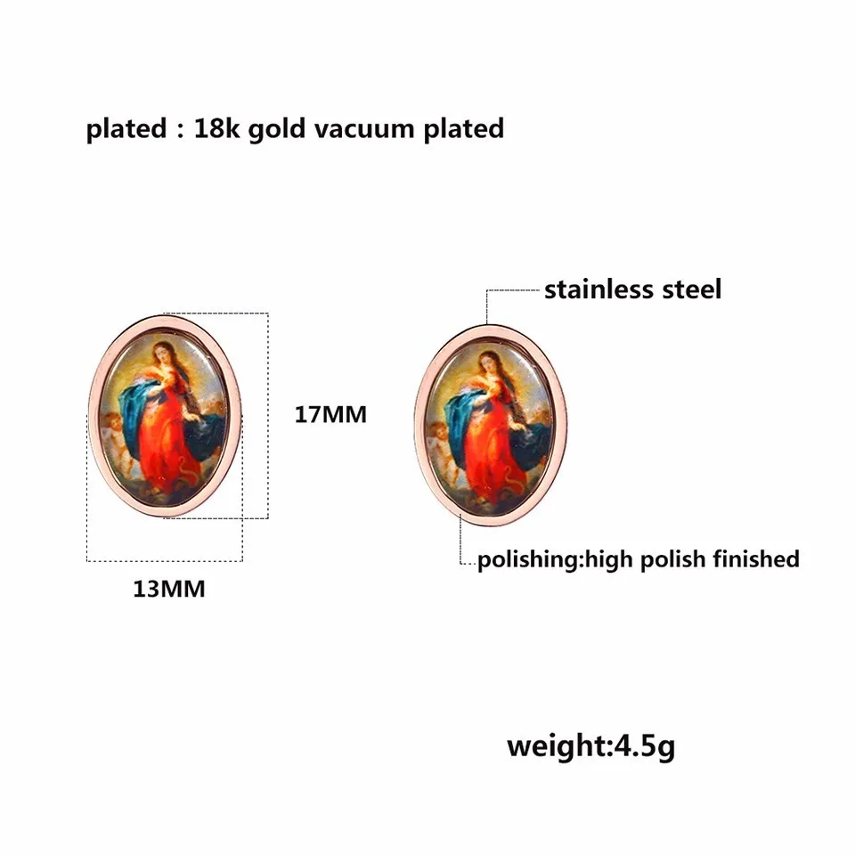 RIR, классические элегантные серьги-гвоздики из нержавеющей стали с изображением девственницы Марии, женские серьги-гвоздики, подарок на Пасху