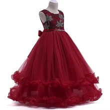 Высокое качество, цветочное гофрированное вечернее платье принцессы, элегантное бутиковое свадебное платье с вышивкой для девочек, LP-76