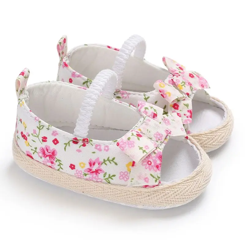  Summer Princess Baby Girls Shoes Floral Bowknot Slip-on Crib Sneakers Soft Sole First Walkers Newbo