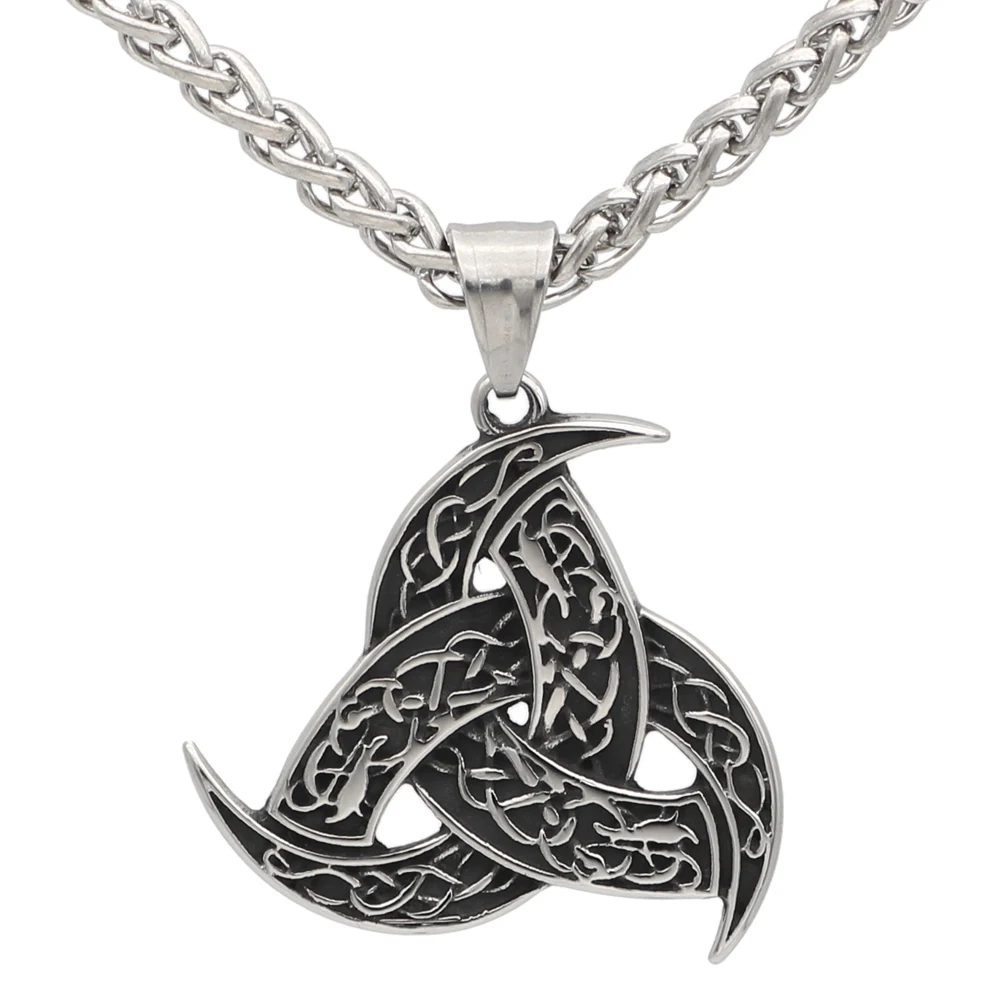 

Men stainless steel viking Odin's Horn wolf Pendant necklace