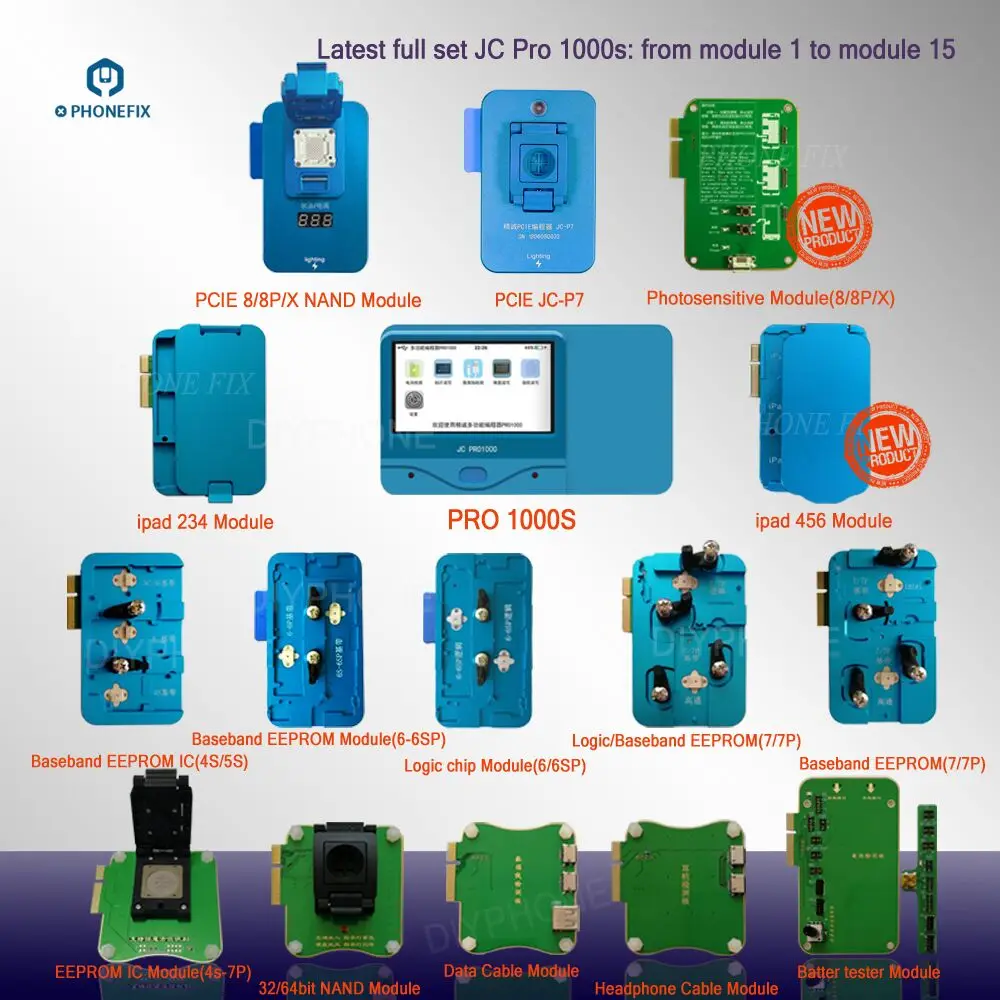 JC Pro1000S Многофункциональный NAND Программист PCIE NAND инструмент для чтения и записи для iPhone 8 8P X 7 7P 6 6S 6SP 5 4 для всех iPad - Цвет: 16 in 1 Full Set