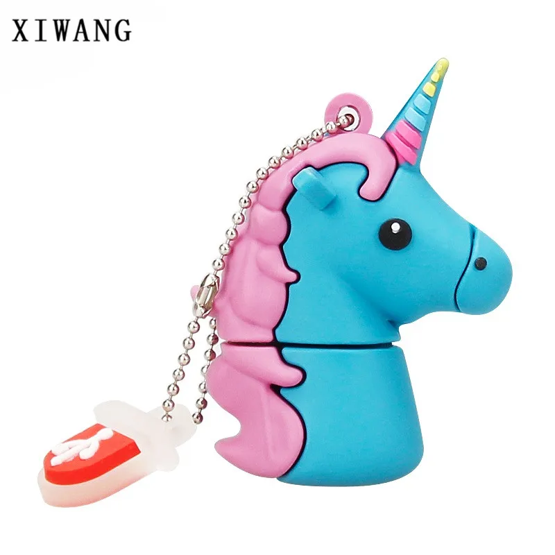 blue Новинка, usb флеш-накопитель с рисунком единорога, 128 ГБ, usb 2,0, 4 ГБ, 8 ГБ, флешка, 16 ГБ, флешка, 32 ГБ, 64 ГБ, Милая Белая лошадь, лучший подарок - Цвет: blue