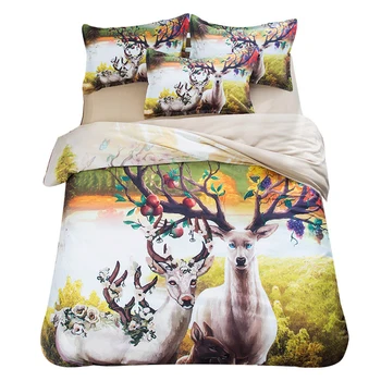 

Luxury 3D Bedding Sets Animal Sika Deer Wolves Tiger Pattern Duvet Cover Sheet Set Reactive Printing Children Home Textile